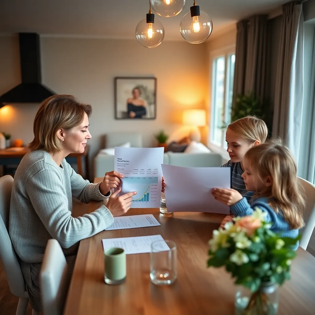 Een Nederlands gezin dat samen hun maandelijkse uitgaven bespreekt