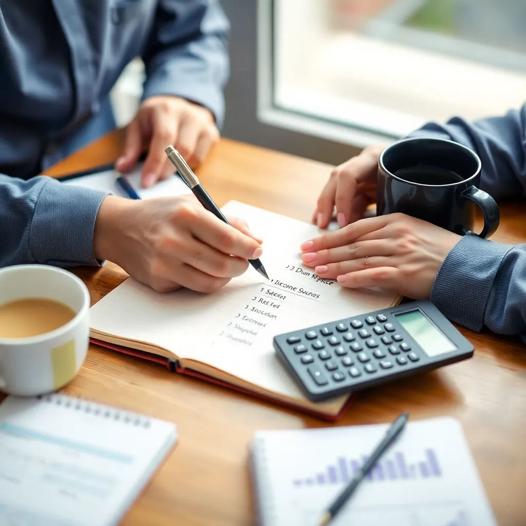 Nederlandse persoon die financiën plant met laptop en rekenmachine