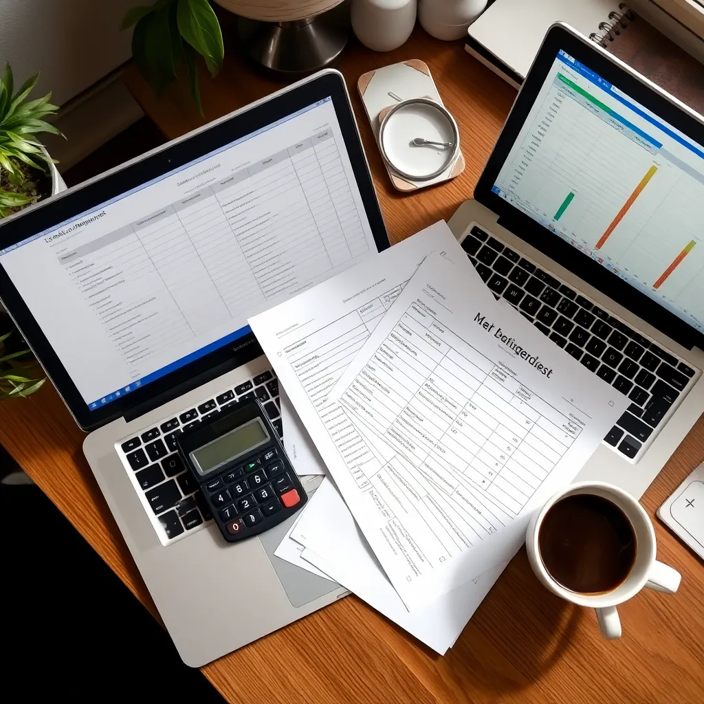 Ouders die hun financiële administratie organiseren met laptop en documenten